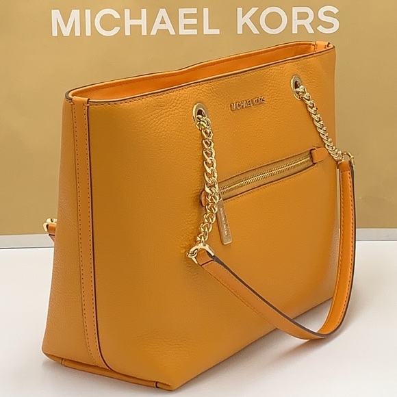 Michael Kors Jet Set Item Medium Front Pocket Shoulder Chain Tote HONEYCOMB - Picture 7 of 16